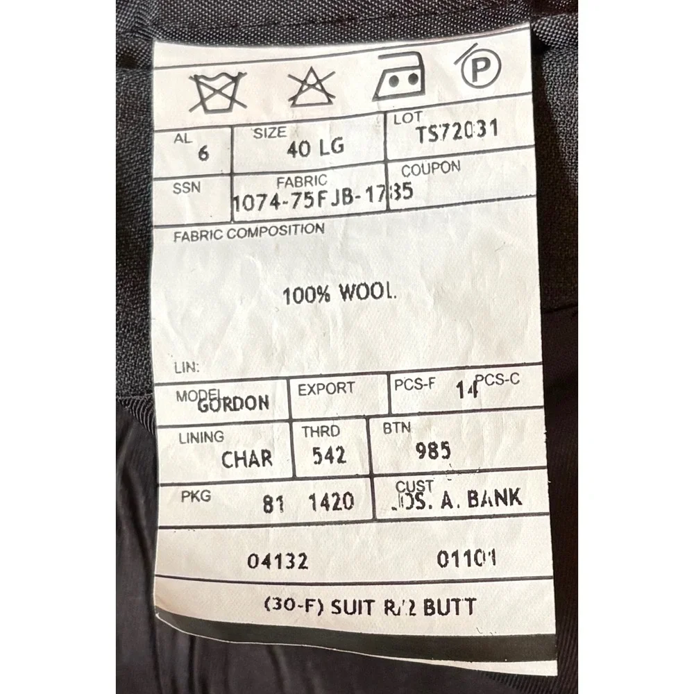 JOS A BANK Mens Charcoal Plaid 100%‎ Wool Sport Coat Blazer Jacket 40L